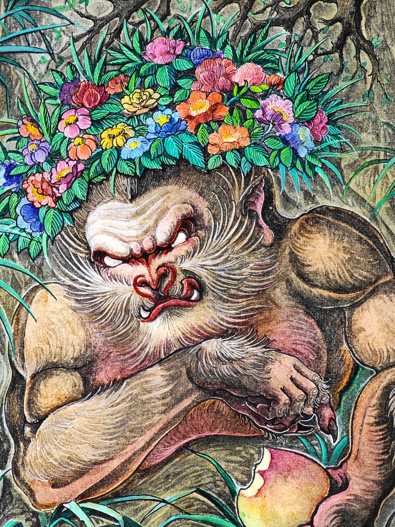 白泽拍卖卡牌手绘专场第34期（花朝去了又春分 草如茵 柳烟新） 2026 刘晓明手绘画 花果山 尺寸：20.8cm*29.5cm  刘晓明钤印