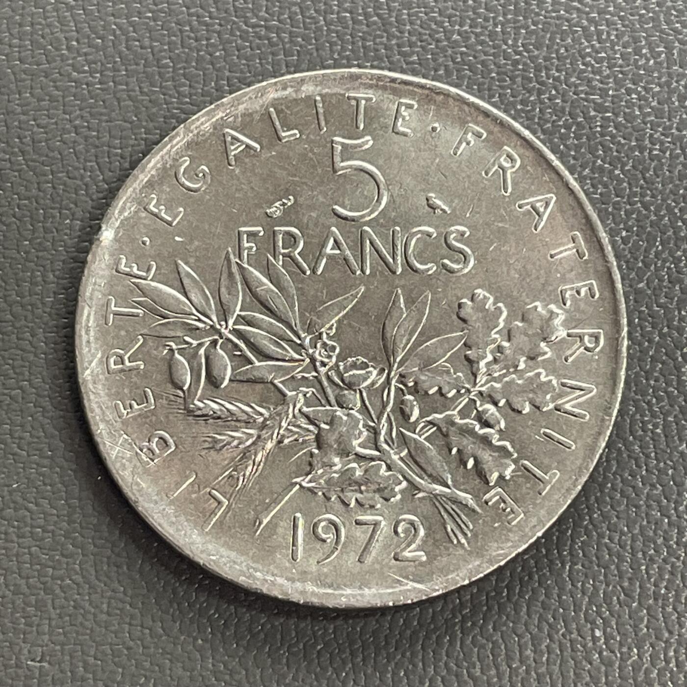 回流0328 法国1972年5法郎镍币 播种女神
