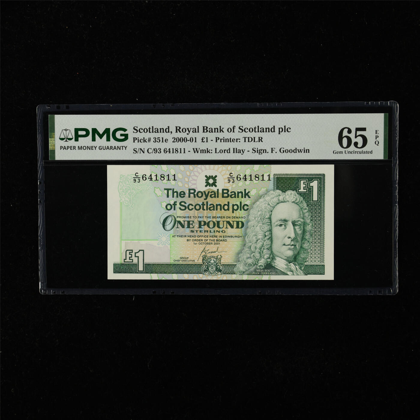 【亘邦集藏】第224期拍卖 2000-01年 苏格兰1镑 PMG 65EPQ C/93 641811