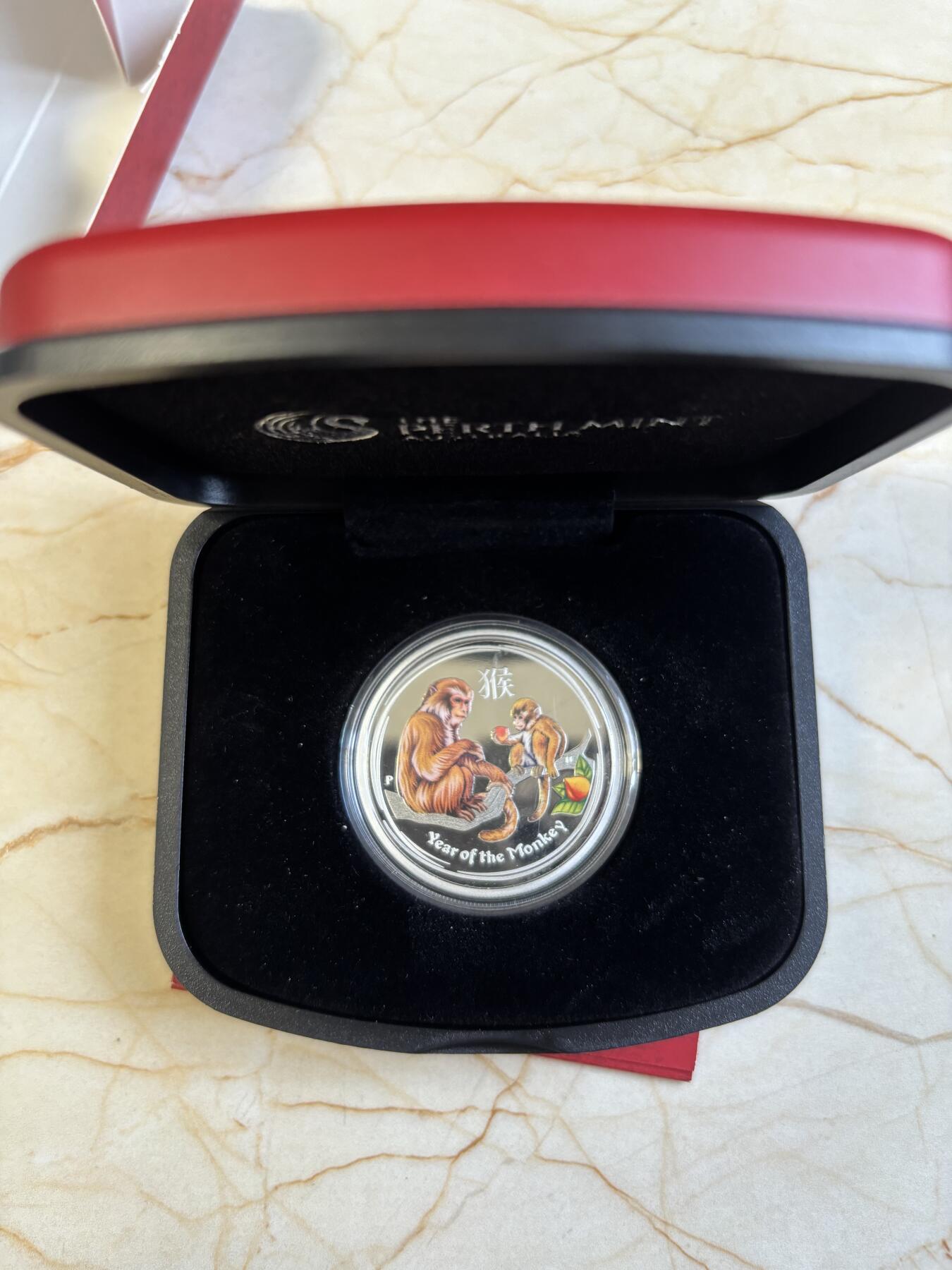 第195期拍卖 澳大利亚2016年生肖系列猴年1/2盎司精版彩银币，999银，发行10000枚