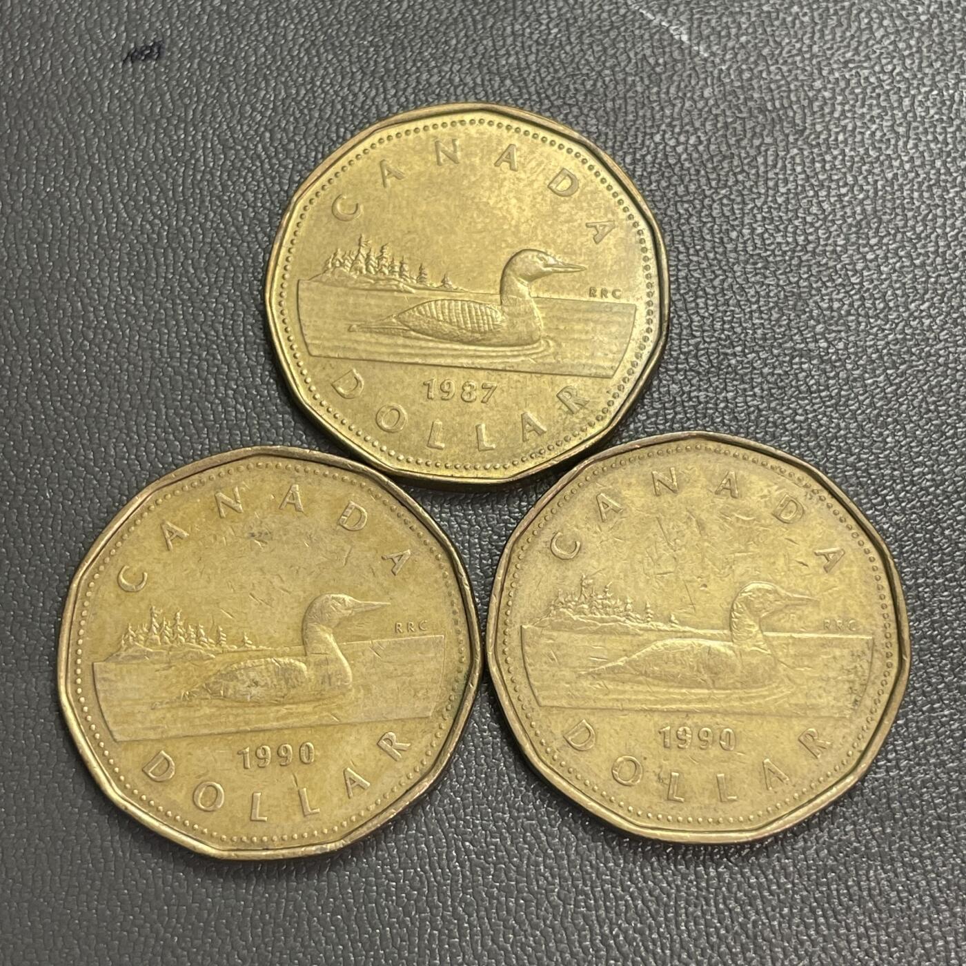 回流0328 加拿大1元铜币3枚 潜鸟