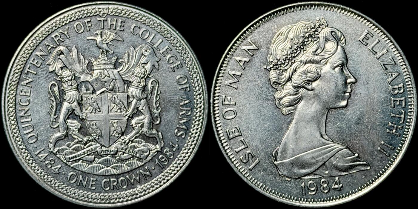 ＜星葵🌻钱币社＞第72期·东奔西走的硬币·3月31日发货 马恩岛1984年纹章院500周年·官方纹章1克朗纪念币