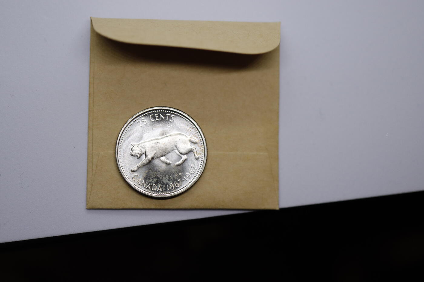 观钱 近现代机制币拍卖No.006（全场顺丰包邮，不区分偏远地区）  加拿大 1967 年联邦百年 25 分猞猁纪念银币 卷拆全新未使用