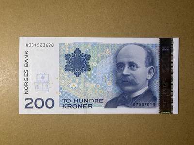 《艾美收藏》第238期-3.29周日外币畅拍场 - 挪威200克朗 UNC 2013年 挪威物理学家伯克兰 无47尾8