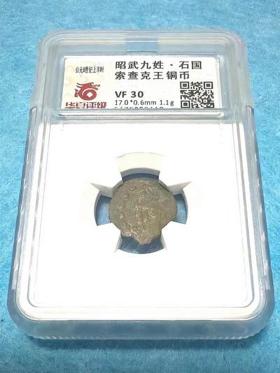 3月27日 🌏全球币章 - 稀少品:公元8世纪 昭武九姓 石国 索查克王铜币 华夏评级VF-30（开放盒）