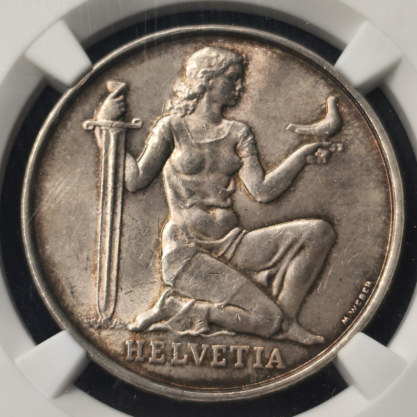 Krab外币市集Vol.28 NGC MS62 瑞士1936B 5法郎银币 toned