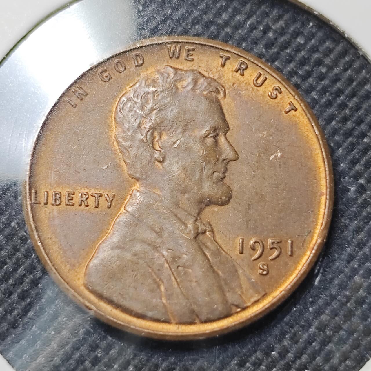 KK钱币收藏小铺  第409期 2月预留时间 周末发货  1951美国麦穗一分铜币好品