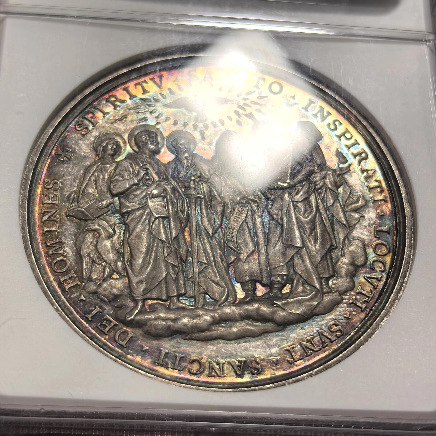 博洋堂“芳菲春韵”3月精品大拍专场暨第166期（全场包邮） NGC MS64 教皇国梵蒂冈1903年利奥十三世成立圣经研究委员会纪念大银章，五彩包浆  冠军分，加厚盒