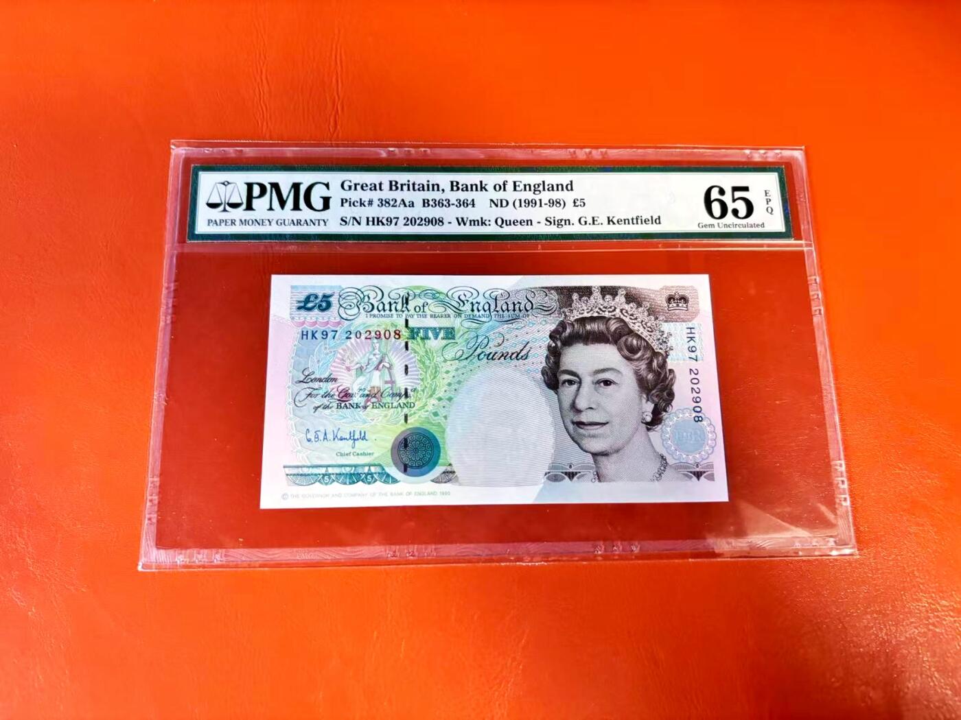 【Blue Auction】世界纸币精拍第801期——18级TOP拍卖/信誉/品质/专业/高效💫 【HK97冠 无47】英国 1991-98年5镑 皇冠版 PMG65EPQ 