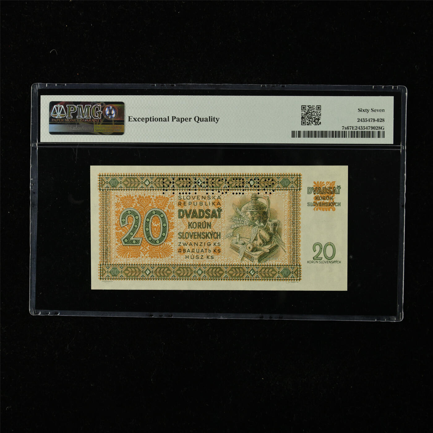【亘邦集藏】第224期拍卖 1942年 斯洛伐克共和国样钞20克朗 PMG 67EPQ YB34 356126
