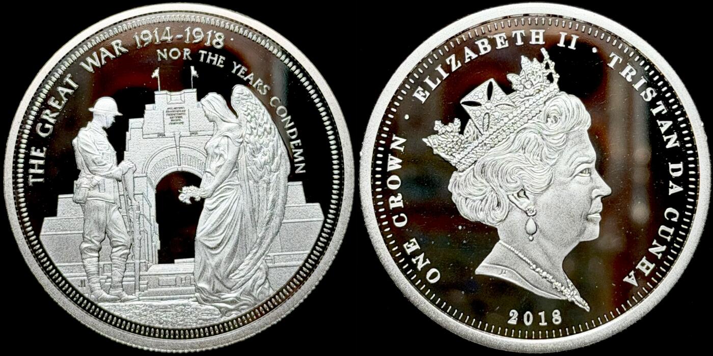 ＜星葵🌻钱币社＞第72期·东奔西走的硬币·3月31日发货 〈发行量9999〉特里斯坦·达库尼亚2018年一战纪念颂歌·岁月亦不谴责1克朗镀银纪念币