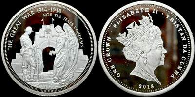 ＜星葵🌻钱币社＞第72期·东奔西走的硬币·3月31日发货 - 〈发行量9999〉特里斯坦·达库尼亚2018年一战纪念颂歌·岁月亦不谴责1克朗镀银纪念币