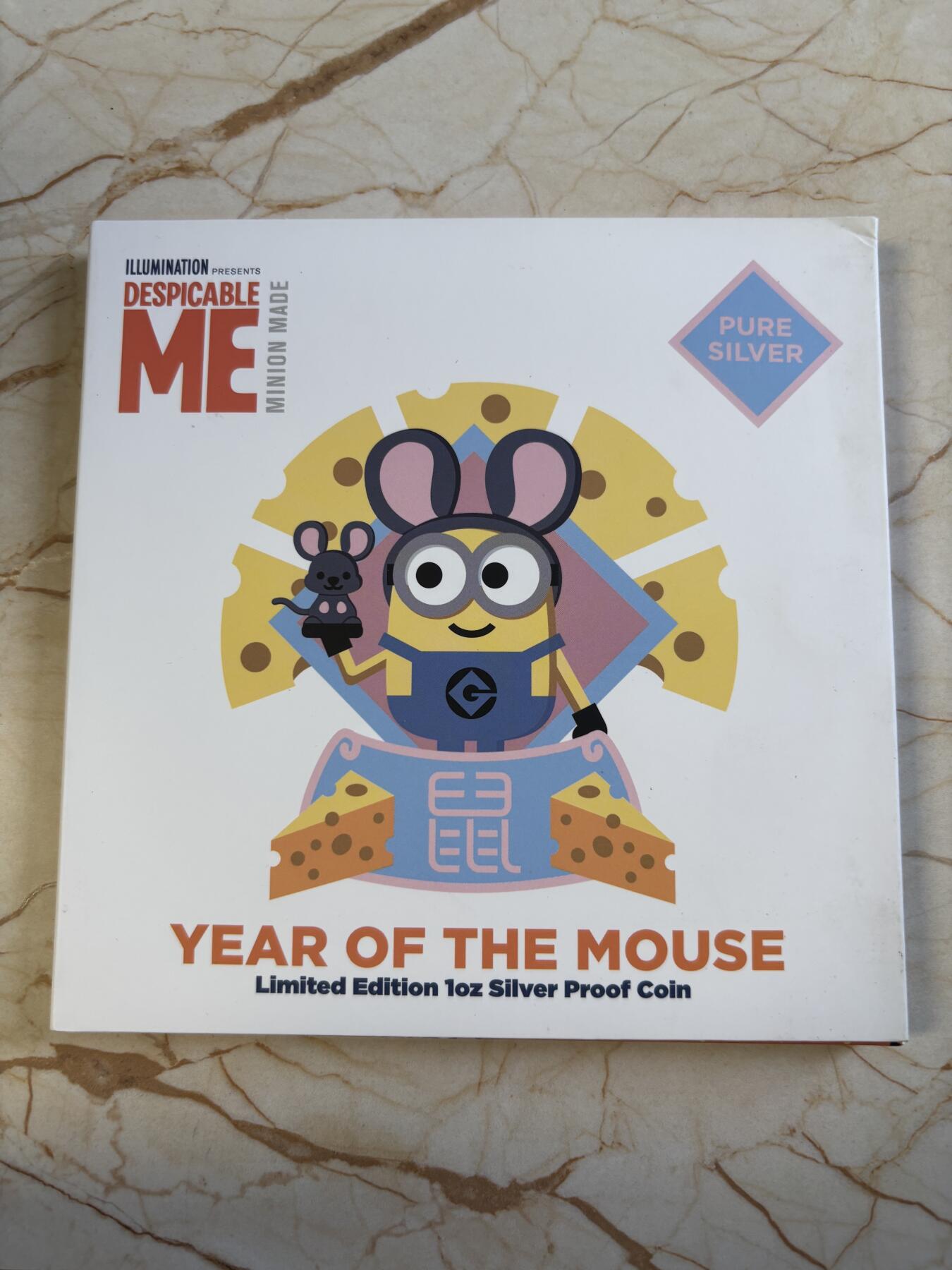 第195期拍卖 纽埃2020年小黄人中国生肖系列首枚鼠年1盎司银币，999银，发行3000枚