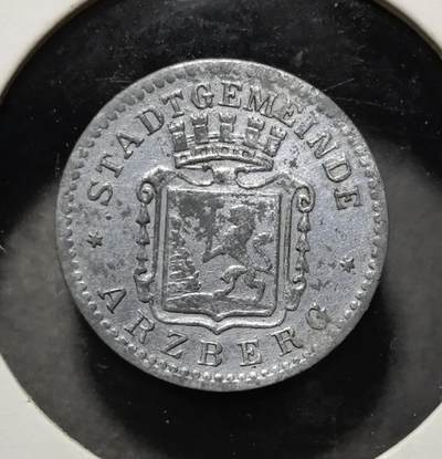 外国优质老铜币银币苏联纪念章，每周六晚九点倒数截拍，满百包邮可寄存，持续收拍 - 德国阿茨贝格1917 年5 芬尼战时紧急币，正面为城市市徽与城冠，背面刻有 “KRIEGS-NOTMÜNZE” 及年份，是一战时期德国地方发行的应急代用币。它见证了一战时期德国的物资匮乏与经济困境，材质特殊、版式独特，极具德国近代战时货币收藏与历史研究价值。