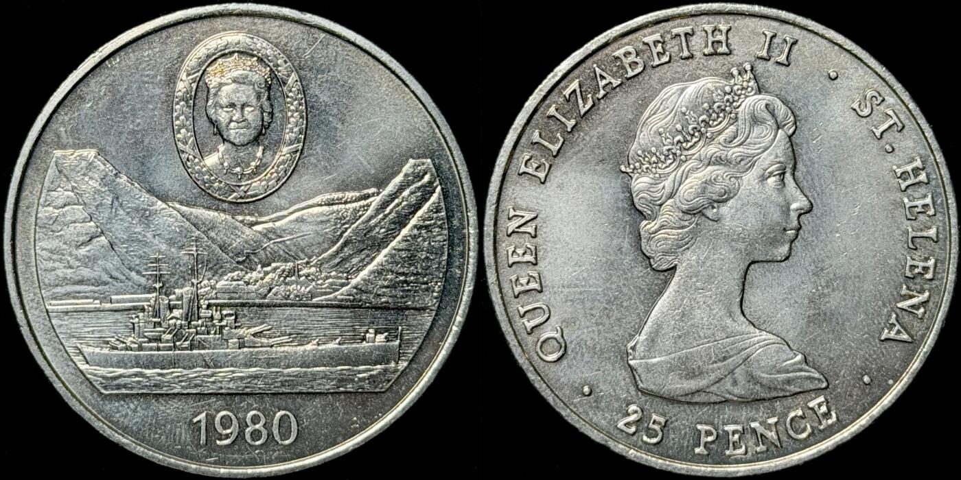 ＜星葵🌻钱币社＞第72期·东奔西走的硬币·3月31日发货 圣赫勒拿1980年王太后诞辰80周年25便士克朗型纪念币