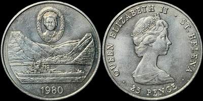 ＜星葵🌻钱币社＞第72期·东奔西走的硬币·3月31日发货 - 圣赫勒拿1980年王太后诞辰80周年25便士克朗型纪念币