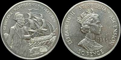 ＜星葵🌻钱币社＞第72期·东奔西走的硬币·3月31日发货 - 〈发行量50000〉圣赫勒拿和阿森松群岛1986年拿破仑逝世165周年50便士克朗型纪念币