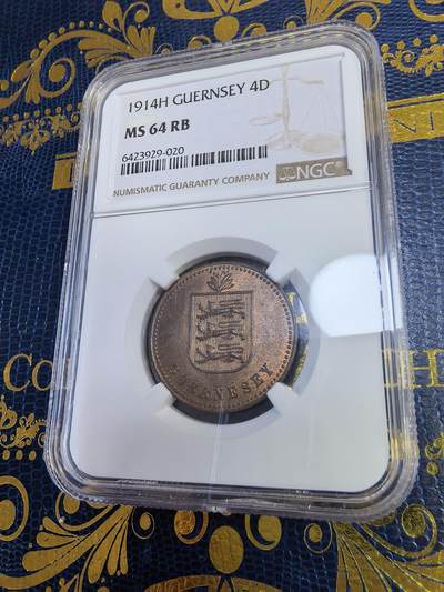 长老汇马年精选第十三场拍卖 - 1914H根西4道布铜币，NGC MS64RB，唯二冠军，20.9万枚