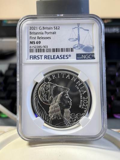 第194期拍卖 - 英国2021年不列颠女神和狮子磨砂银币NGC-MS69首期，999银，发行7500枚
