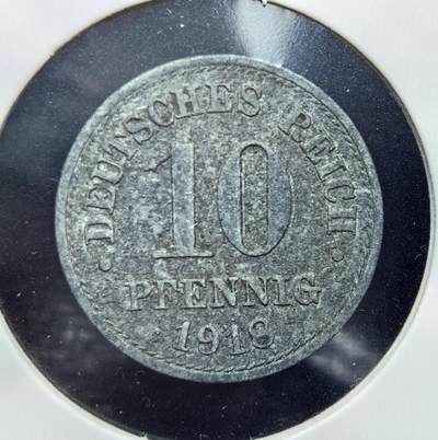 外国优质老铜币银币苏联纪念章，每周六晚九点倒数截拍，满百包邮可寄存，持续收拍 - 德意志帝国1918年10芬尼，正面为帝国鹰徽，背面刻有国名、面值与年份，是一战末期德国因物资匮乏发行的铁质应急货币。它见证了德意志帝国的最后岁月与战时经济困境，材质特殊、历史厚重，极具德国近代战时货币与帝国末期历史研究价值。