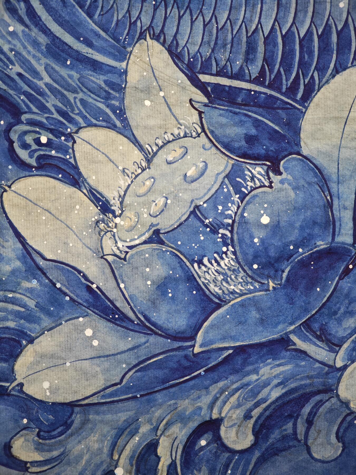 白泽拍卖卡牌手绘专场第34期（花朝去了又春分 草如茵 柳烟新） 2025 刘晓明手绘画 晓明鱼 尺寸：32.5cm*96cm  刘晓明钤印