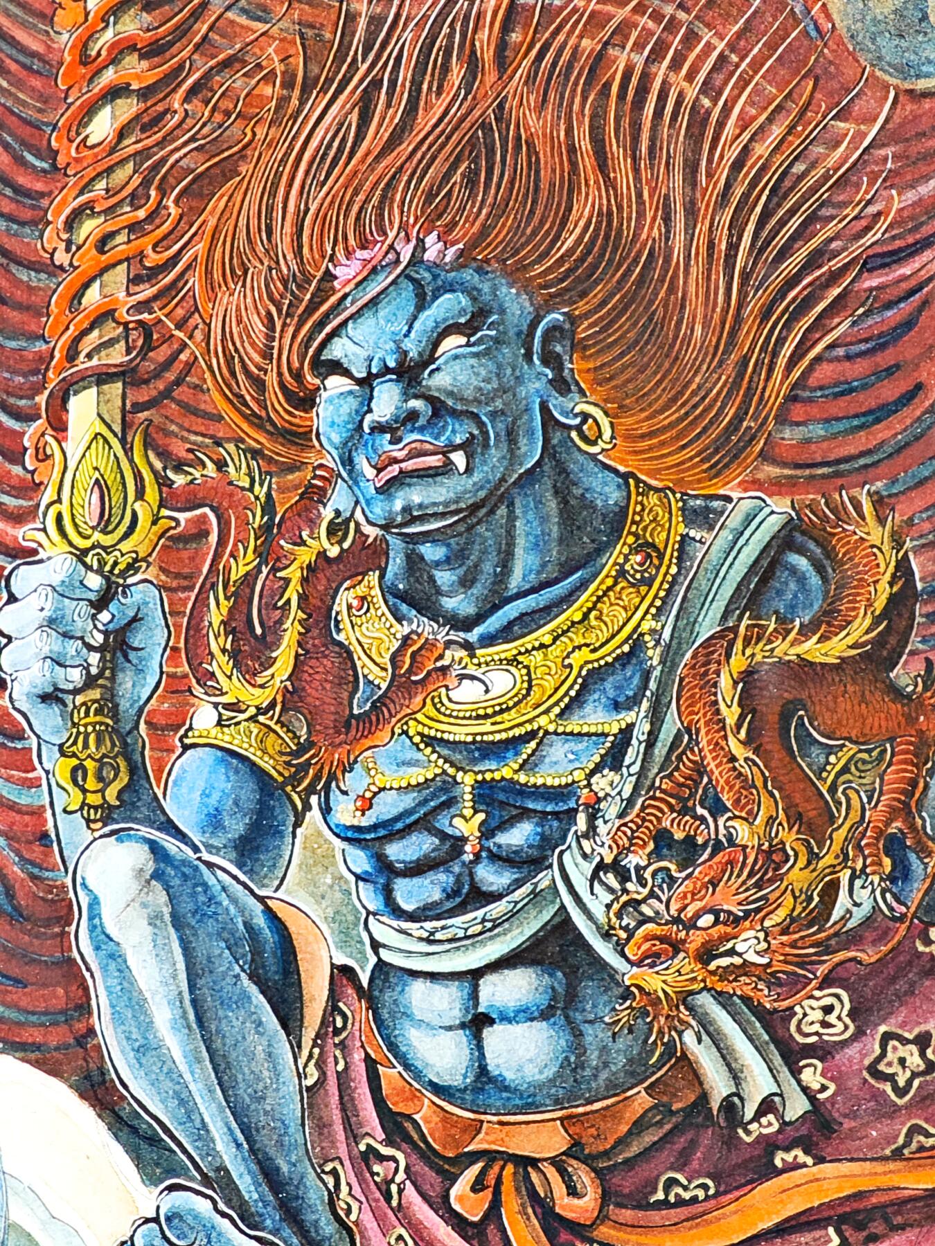 白泽拍卖卡牌手绘专场第34期（花朝去了又春分 草如茵 柳烟新） 2026 刘晓明手绘画 不动明王 尺寸：20.8cm*29.5cm  刘晓明钤印