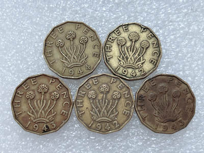 第一海外回流一元起拍收藏 散集专场  第307期 - 英国乔六3便士铜币 5枚