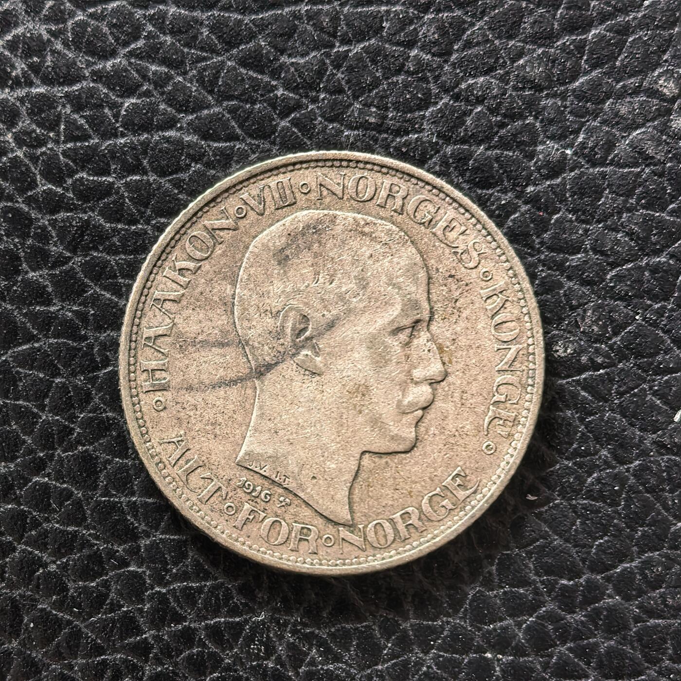 道一币馆币章第一百七十二场 挪威1916年哈康七世50欧尔银币 5g 600s