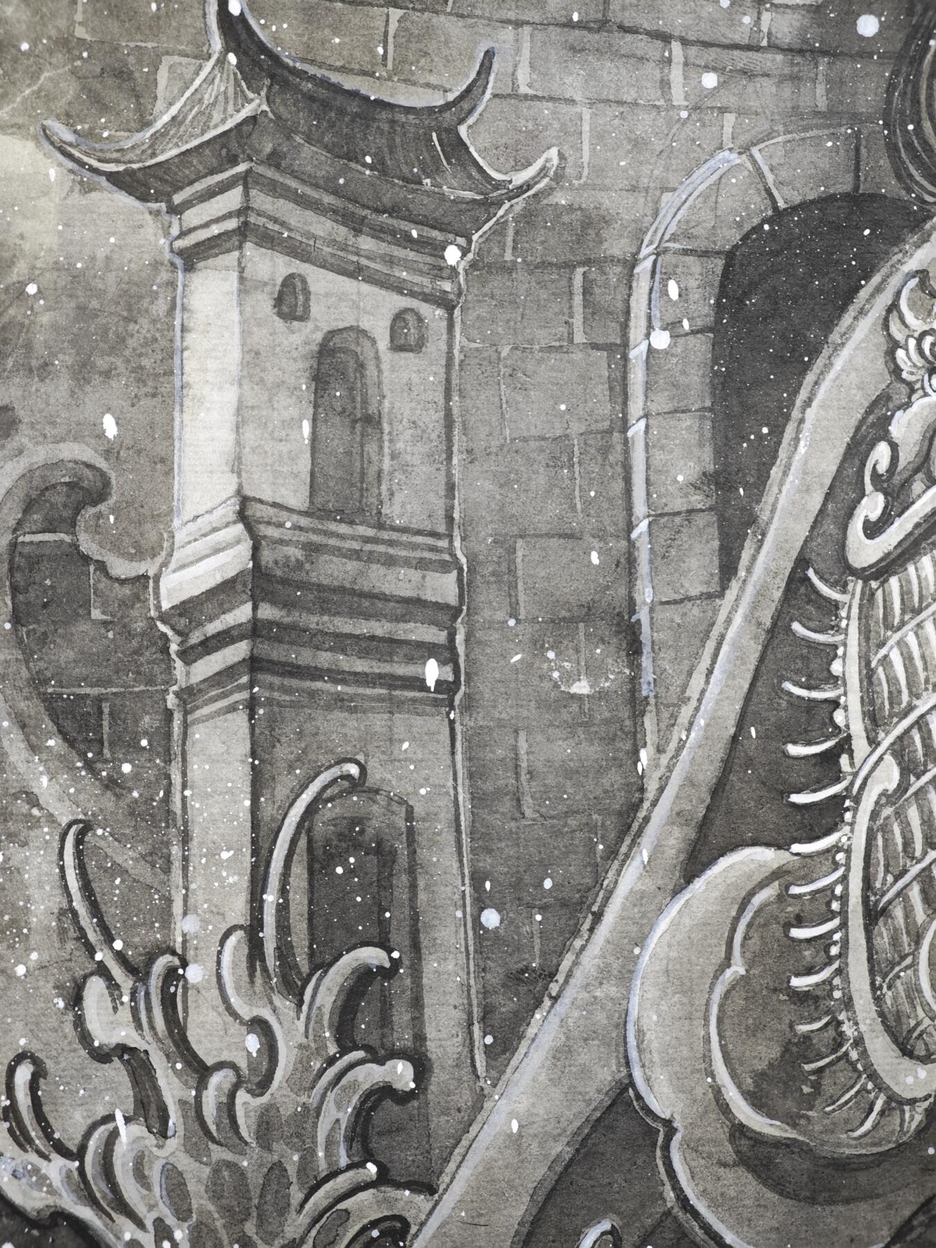 白泽拍卖卡牌手绘专场第34期（花朝去了又春分 草如茵 柳烟新） 2025 刘晓明手绘画 倾城 尺寸：38.5cm*95.7cm  刘晓明钤印