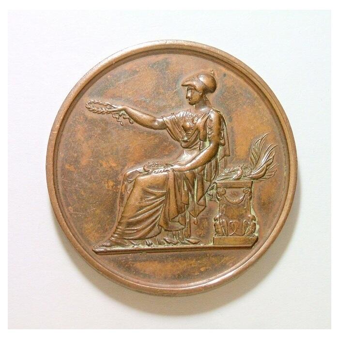 法国1860年雅典娜女神坐人坐像 高浮雕大铜章 42MM