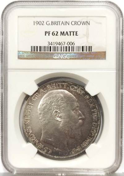 博洋堂“芳菲春韵”3月精品大拍专场暨第166期（全场包邮） - NGC PF62MATTE 英国1902年爱德华七世马剑克朗，深紫罗兰环彩，实物状态相当好，老盒，低评