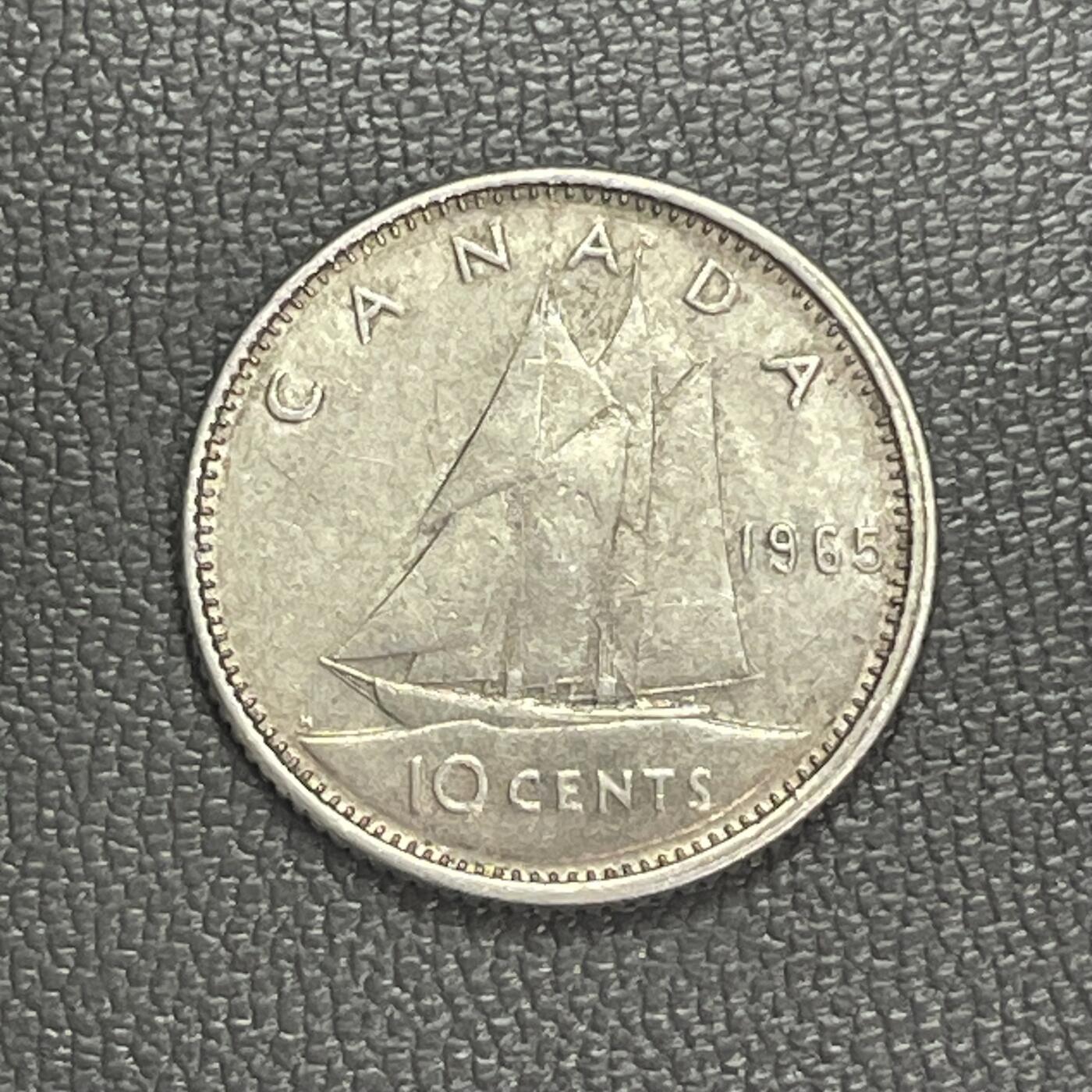 回流0328 加拿大1965年10分银币 “蓝鼻子号”双桅纵帆船