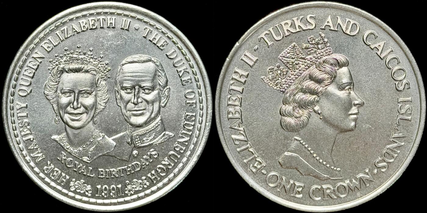 ＜星葵🌻钱币社＞第72期·东奔西走的硬币·3月31日发货 〈发行量9500〉特克斯和凯科斯群岛1991年皇室生日1克朗纪念币