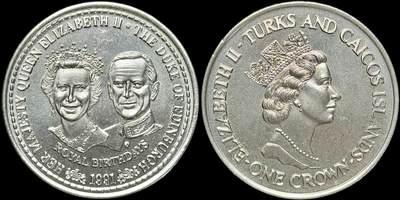 ＜星葵🌻钱币社＞第72期·东奔西走的硬币·3月31日发货 - 〈发行量9500〉特克斯和凯科斯群岛1991年皇室生日1克朗纪念币