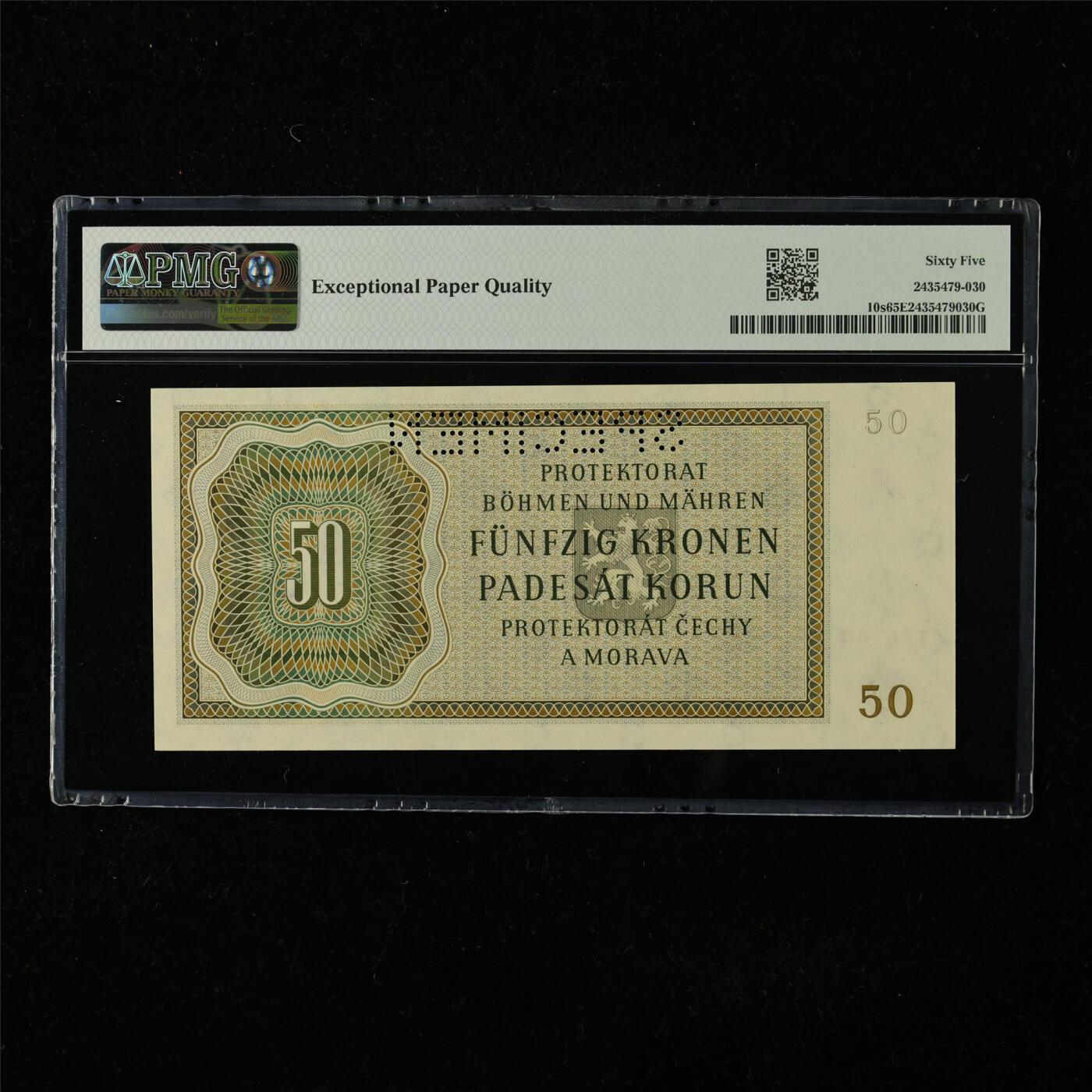 【亘邦集藏】第224期拍卖 1944年 波西米亚和摩拉维亚样钞50克朗 PMG 65EPQ S.07A 126183