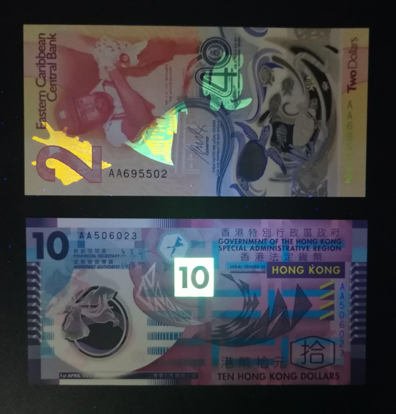 《艾美收藏》第238期-3.29周日外币畅拍场 (2张全新UNC)东加勒比2023年首发AA冠央行成立40周年纪念钞无347 IBNS年度最佳&香港2007年AA冠10元塑料钞无47 首冠首签 被《金钱的艺术》一书作者评为世界十大最美钞票之一