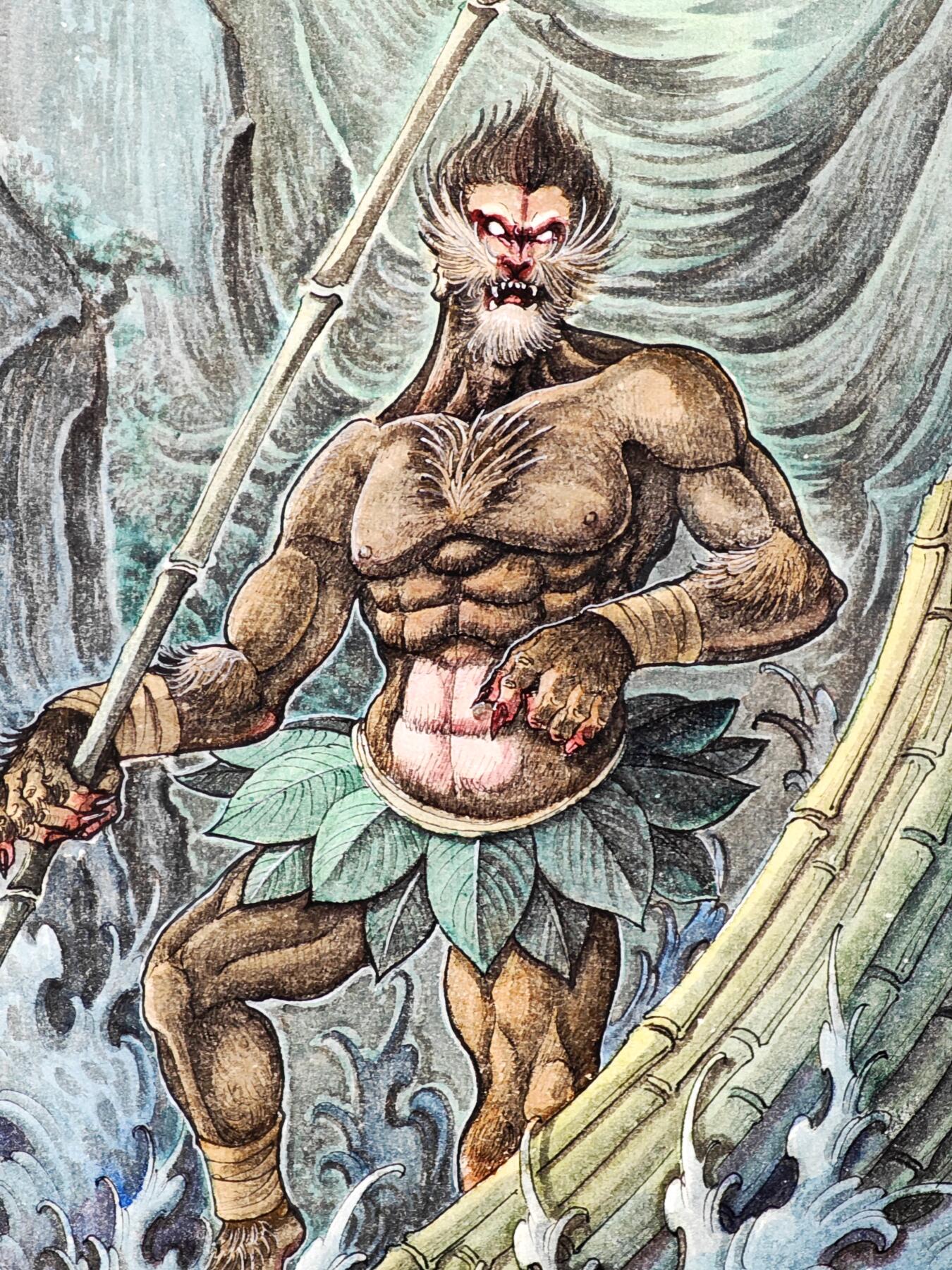 白泽拍卖卡牌手绘专场第34期（花朝去了又春分 草如茵 柳烟新） 2026 刘晓明手绘画 美猴王 尺寸：20.8cm*29.5cm  刘晓明钤印