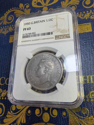 长老汇马年精选第十三场拍卖 - 1950英国乔治六世1/2克朗精制铜镍币，NGC PF63