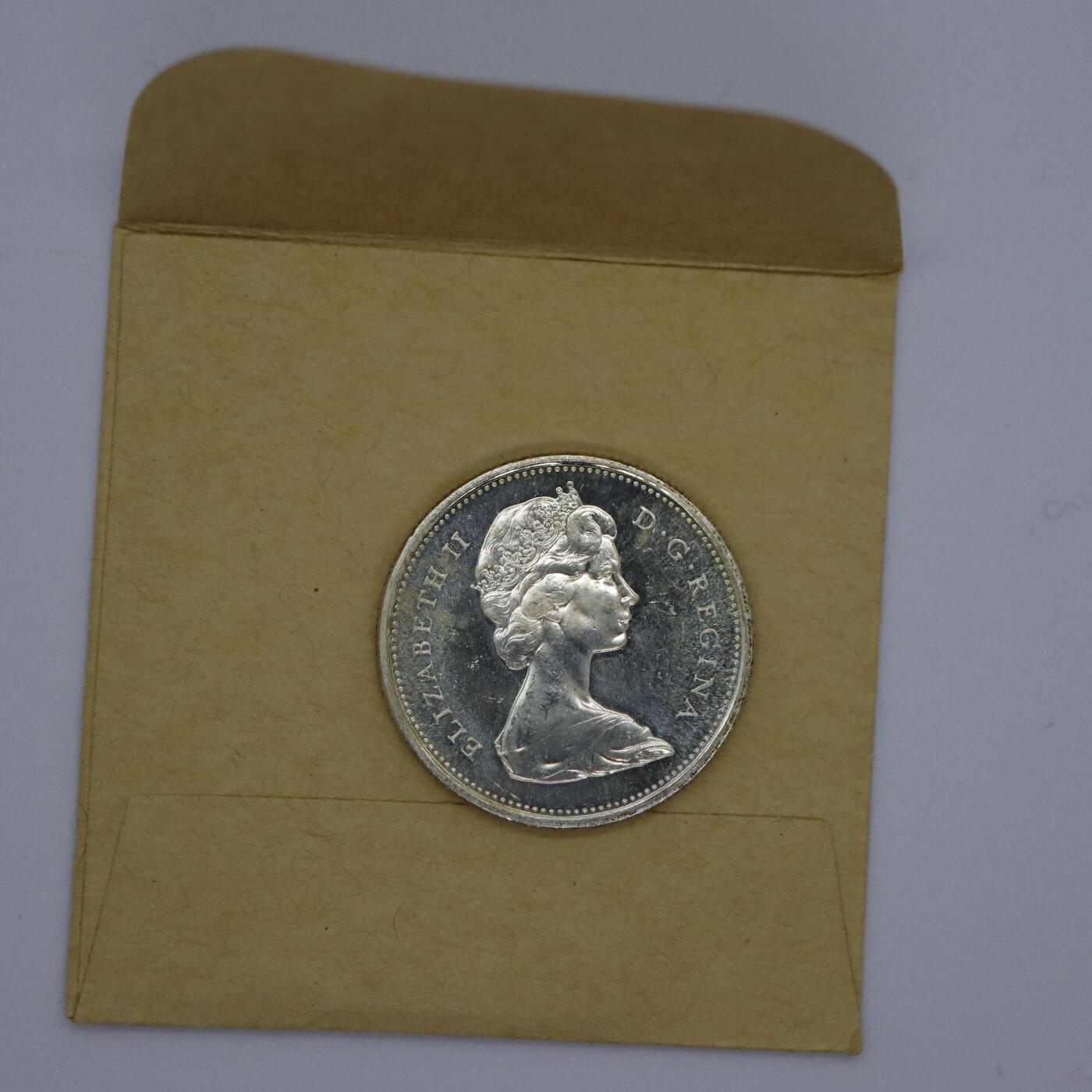 观钱 近现代机制币拍卖No.006（全场顺丰包邮，不区分偏远地区）  加拿大 1967 年联邦百年 25 分猞猁纪念银币 卷拆全新未使用