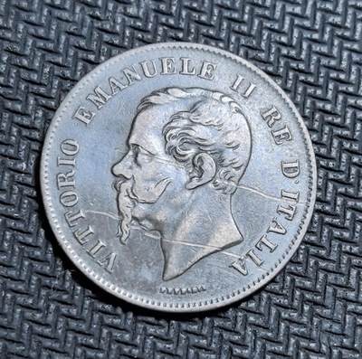 外国优质老铜币银币苏联纪念章，每周六晚九点倒数截拍，满百包邮可寄存，持续收拍 - 意大利统一后首版1861年 5分，正面为维托里奥・埃马努埃莱二世头像，背面是五角星与月桂枝叶面值，见证意大利王国诞生，包浆温润，是意大利近代统一史的珍贵实物见证，收藏价值突出。