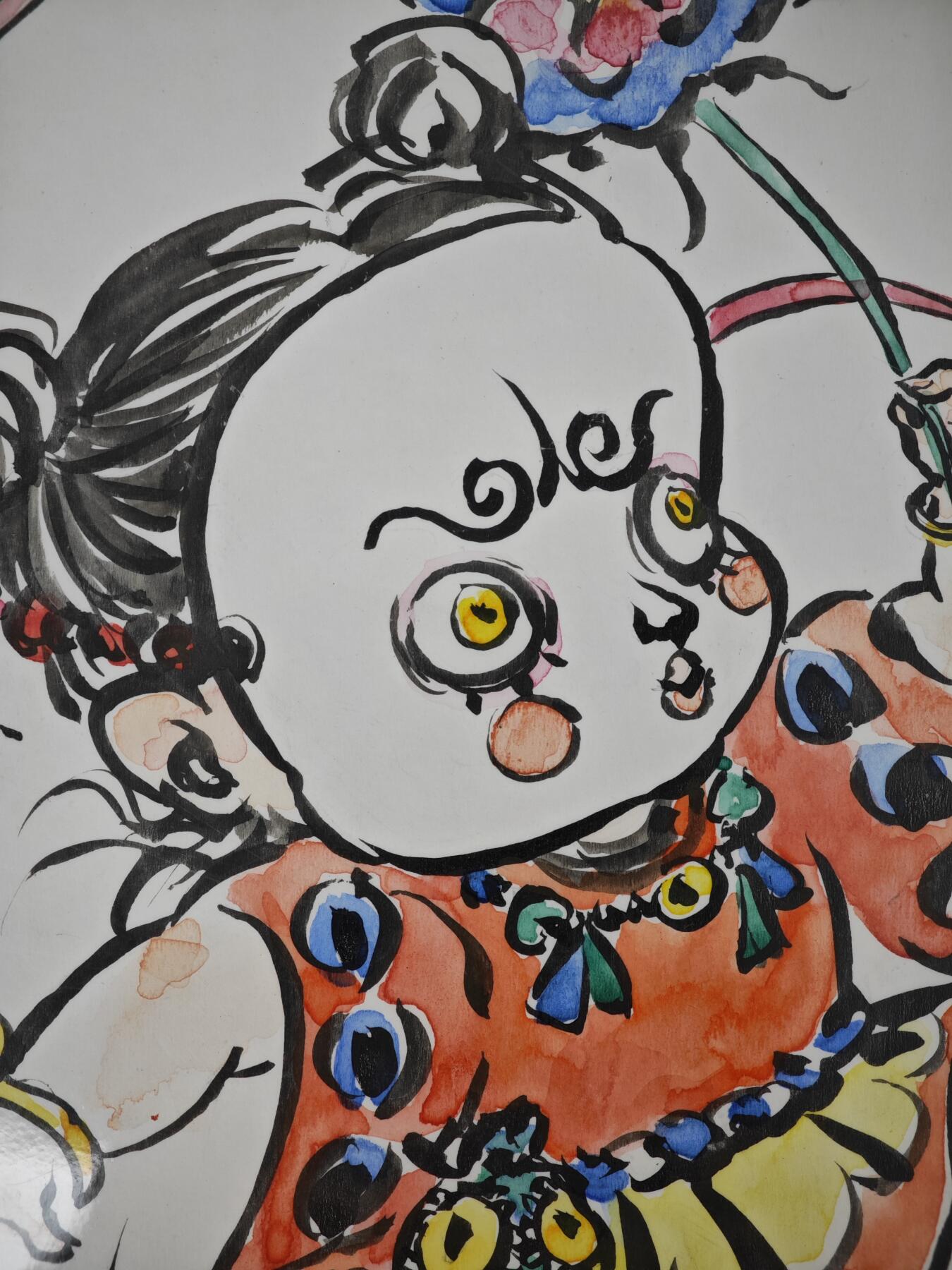 白泽拍卖卡牌手绘专场第34期（花朝去了又春分 草如茵 柳烟新） 2025 王小玩手绘画 傩舞 尺寸：14.8cm*19.8cm  王小玩亲签