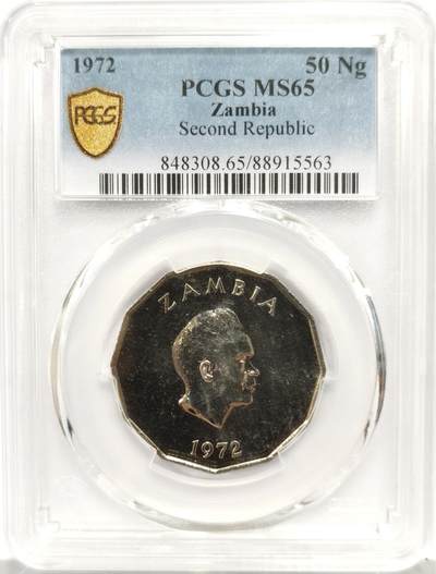 博洋堂世界钱币拍卖第167期（全场包邮） - PCGS MS65 赞比亚1972年第二共和国50恩韦 少见十二边形设计 镜面底板 目前为PCGS冠军分及唯一评级记录