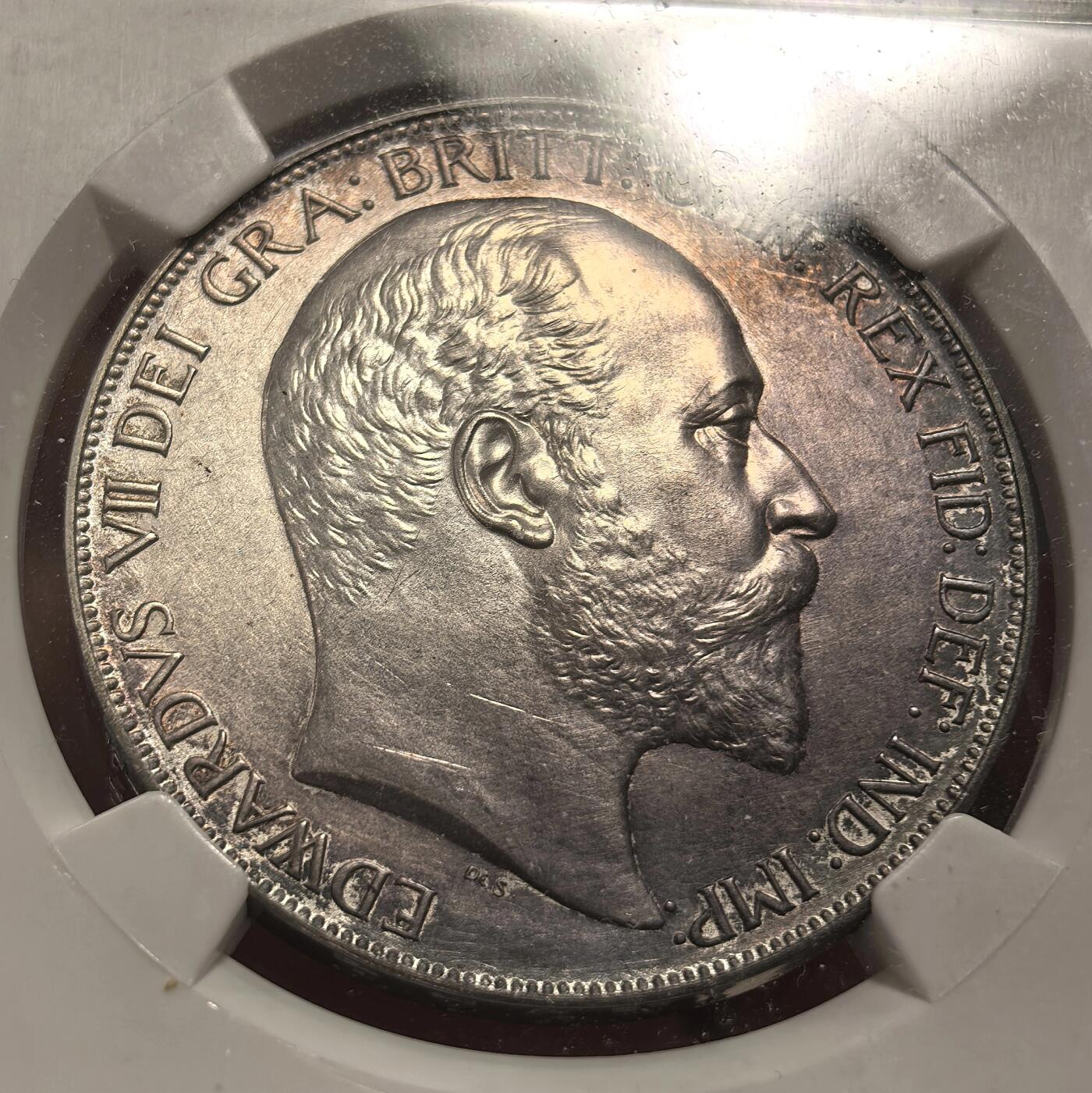 博洋堂“芳菲春韵”3月精品大拍专场暨第166期（全场包邮） NGC PF62MATTE 英国1902年爱德华七世马剑克朗，深紫罗兰环彩，实物状态相当好，老盒，低评