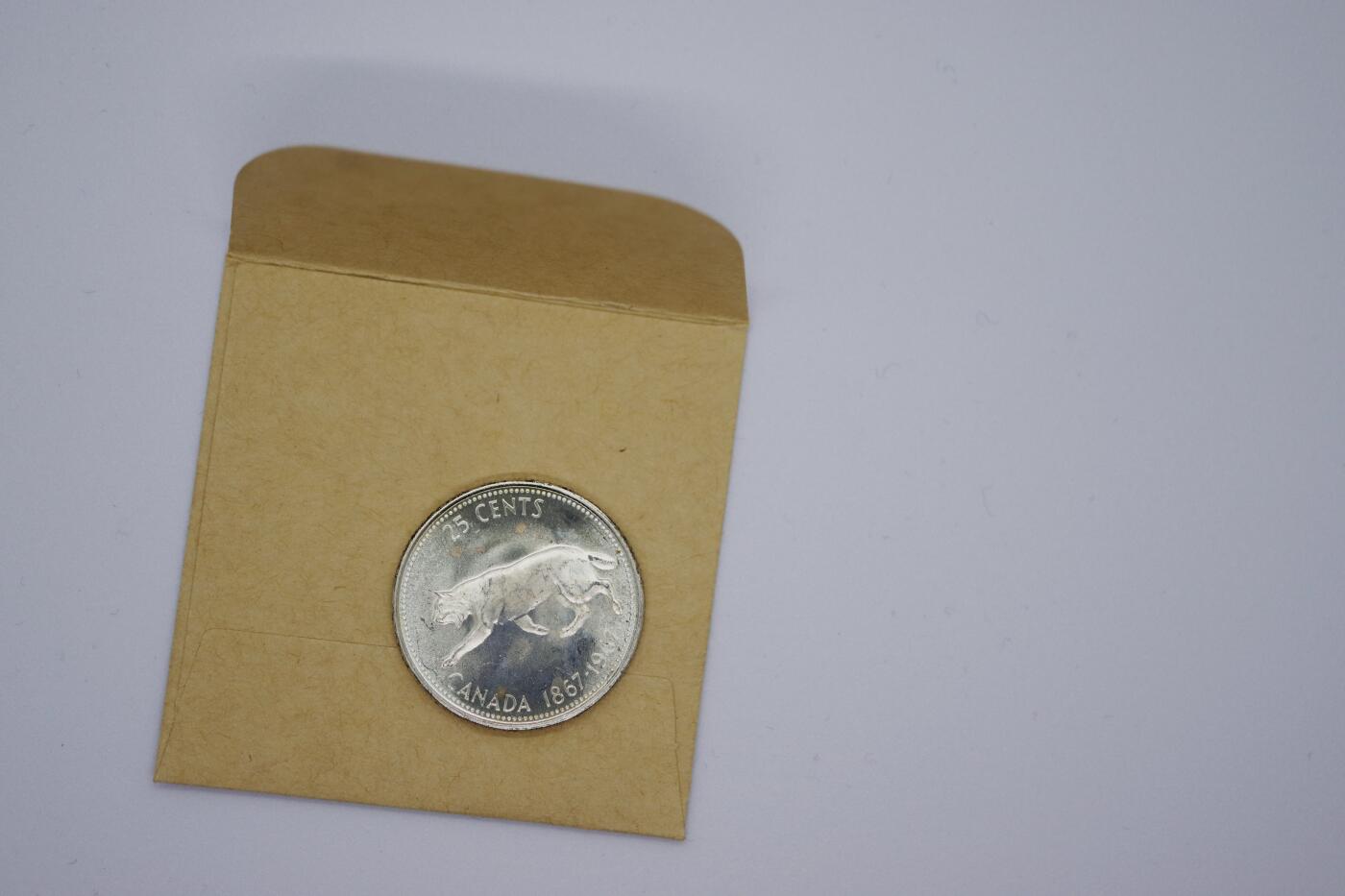 观钱 近现代机制币拍卖No.006（全场顺丰包邮，不区分偏远地区）  加拿大 1967 年联邦百年 25 分猞猁纪念银币 卷拆全新未使用