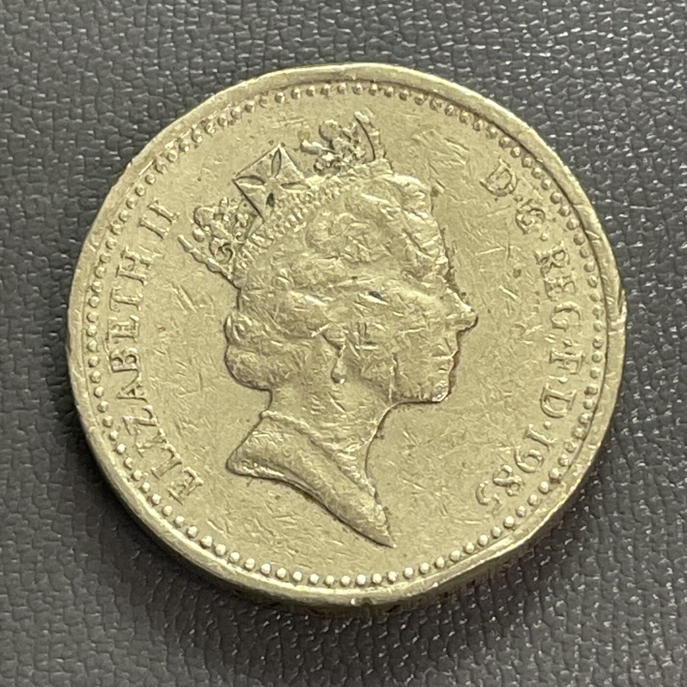 回流0328 英国1985年1镑加厚铜币 威尔士韭葱