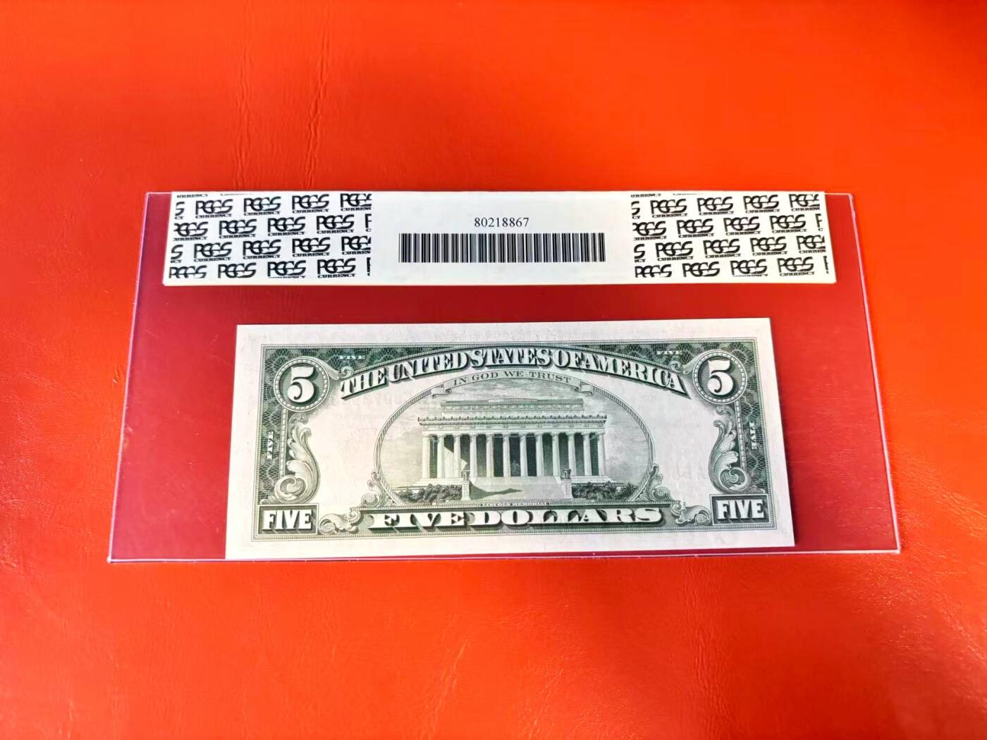 【Blue Auction】世界纸币精拍第801期——18级TOP拍卖/信誉/品质/专业/高效💫 【AA冠88尾】美国 1963年 5美金  PCGS64EPQ