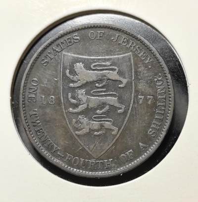 外国优质老铜币银币苏联纪念章，每周六晚九点倒数截拍，满百包邮可寄存，持续收拍 - 泽西岛1877 年1/24 先令铜币，正面为维多利亚女王头像，背面是泽西三狮盾徽，是英国王室属地近代货币的典型代表，包浆温润，极具英属海峡群岛历史与钱币收藏价值。