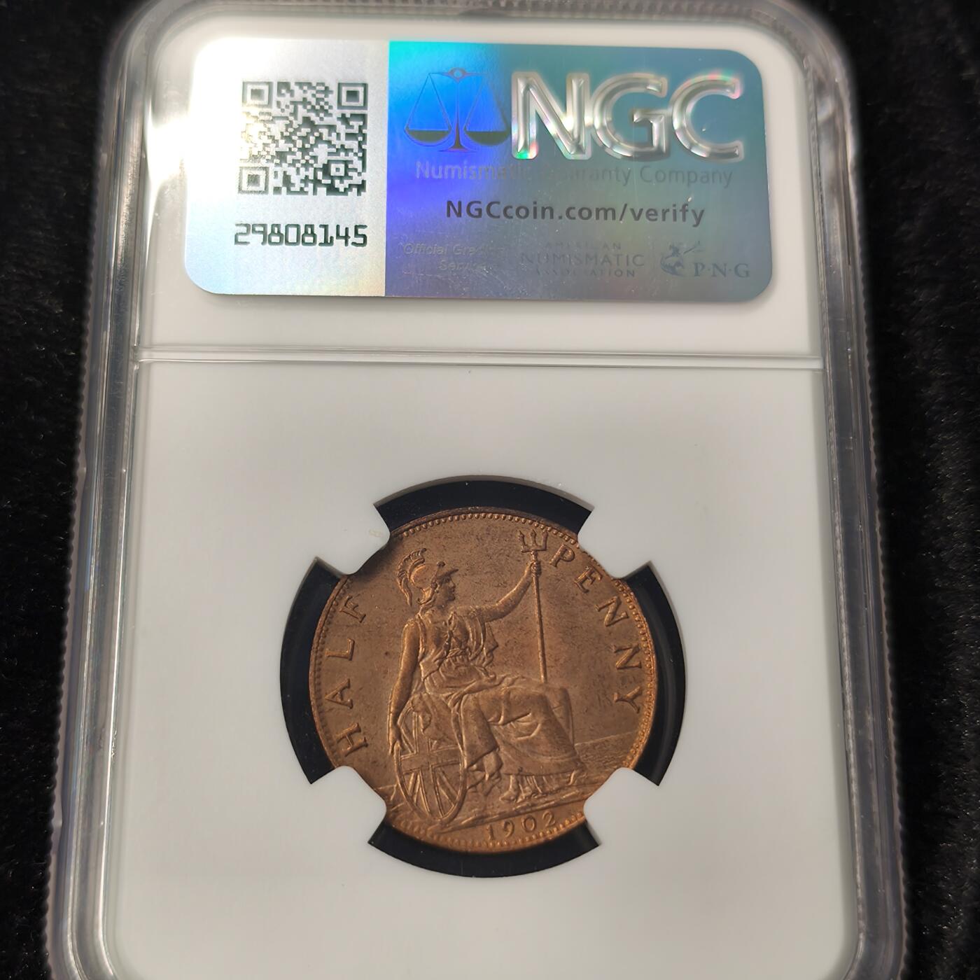 Krab外币市集Vol.28 NGC MS64RB 英国1902年1/2便士 High Sea Level