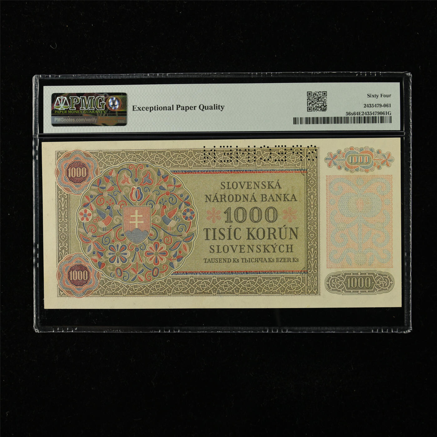 【亘邦集藏】第224期拍卖 1940年 捷克斯洛伐克共和国样钞1000克朗 PMG 64EPQ 5R3 489430