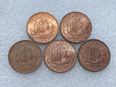 第一海外回流一元起拍收藏 散集专场  第307期 - 英国伊丽莎白二世1/2便士铜币 5枚